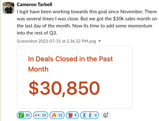 Cameron Tarbell client win screenshot